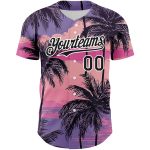 Personalized Purple Black-White 3D Pattern Design Beach Hawaii Palm Trees Authentic Baseball Jersey