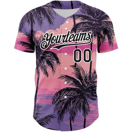 Personalized Purple Black-White 3D Pattern Design Beach Hawaii Palm Trees Authentic Baseball Jersey