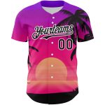 Personalized Purple Black-White 3D Pattern Design Beach Hawaii Palm Trees Authentic Baseball Jersey Team Custom Name and Number