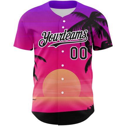 Personalized Purple Black-White 3D Pattern Design Beach Hawaii Palm Trees Authentic Baseball Jersey Team Custom Name and Number