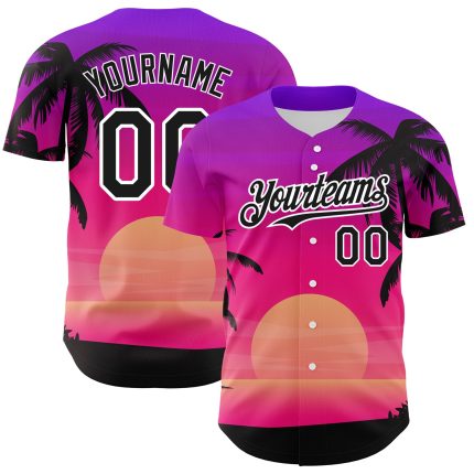 Personalized Purple Black-White 3D Pattern Design Beach Hawaii Palm Trees Authentic Baseball Jersey Team Custom Name and Number