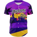 Personalized Purple Black-White 3D Pattern Design Hawaii Palm Trees Authentic Baseball Jersey Team Custom Name and Number
