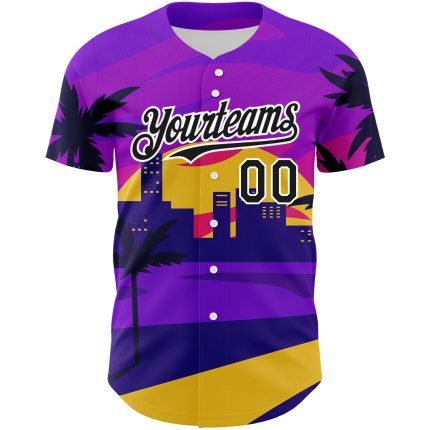 Personalized Purple Black-White 3D Pattern Design Hawaii Palm Trees Authentic Baseball Jersey Team Custom Name and Number