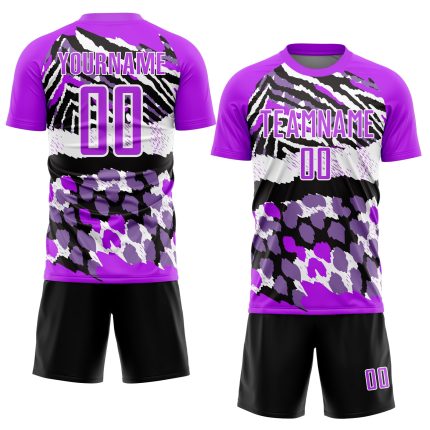 Personalized Purple Black-White Animal Print Sublimation Soccer Uniform Jersey Team Custom Name and Number