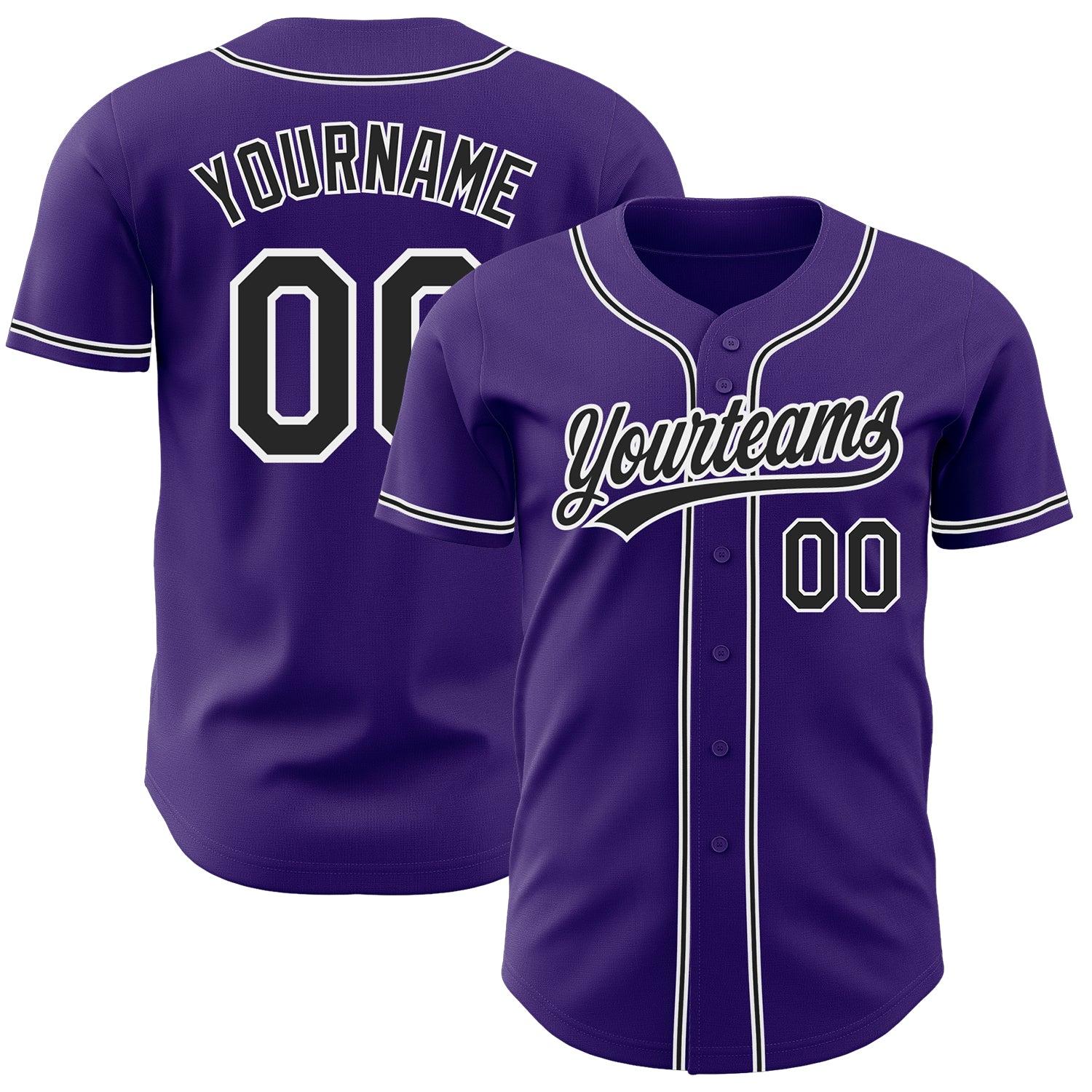 Personalized Purple Black-White Authentic Baseball Jersey