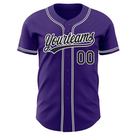 Personalized Purple Black-White Authentic Baseball Jersey