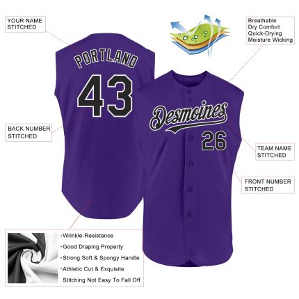 Personalized Purple Black-White Authentic Sleeveless Baseball Jersey