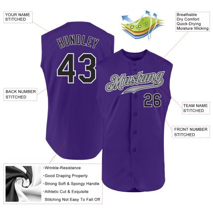Personalized Purple Black-White Authentic Sleeveless Baseball Jersey Team Custom Name and Number