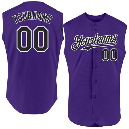 Personalized Purple Black-White Authentic Sleeveless Baseball Jersey