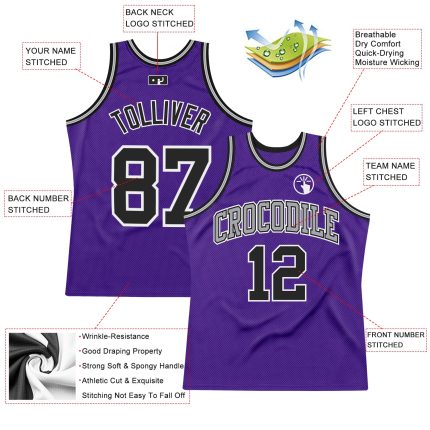 Personalized Purple Black-White Authentic Throwback Basketball Jersey Team Custom Name and Number
