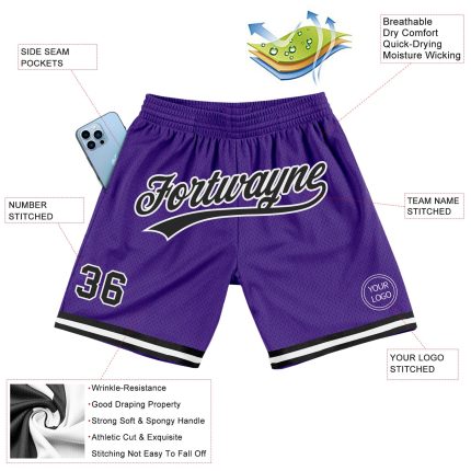 Personalized Purple Black-White Authentic Throwback Basketball Shorts