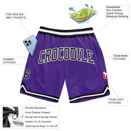 Personalized Purple Black-White Authentic Throwback Basketball Shorts Team Custom Name and Number