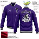 Personalized Purple Black-White Bomber Full-Snap Varsity Letterman Jacket