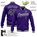 Personalized Purple Black-White Bomber Full-Snap Varsity Letterman Jacket Team Custom Name and Number
