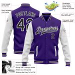 Personalized Purple Black-White Bomber Full-Snap Varsity Letterman Two Tone Jacket