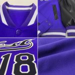 Personalized Purple Black-White Bomber Full-Snap Varsity Letterman Two Tone Jacket Team Custom Name and Number