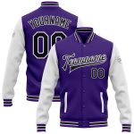 Personalized Purple Black-White Bomber Full-Snap Varsity Letterman Two Tone Jacket