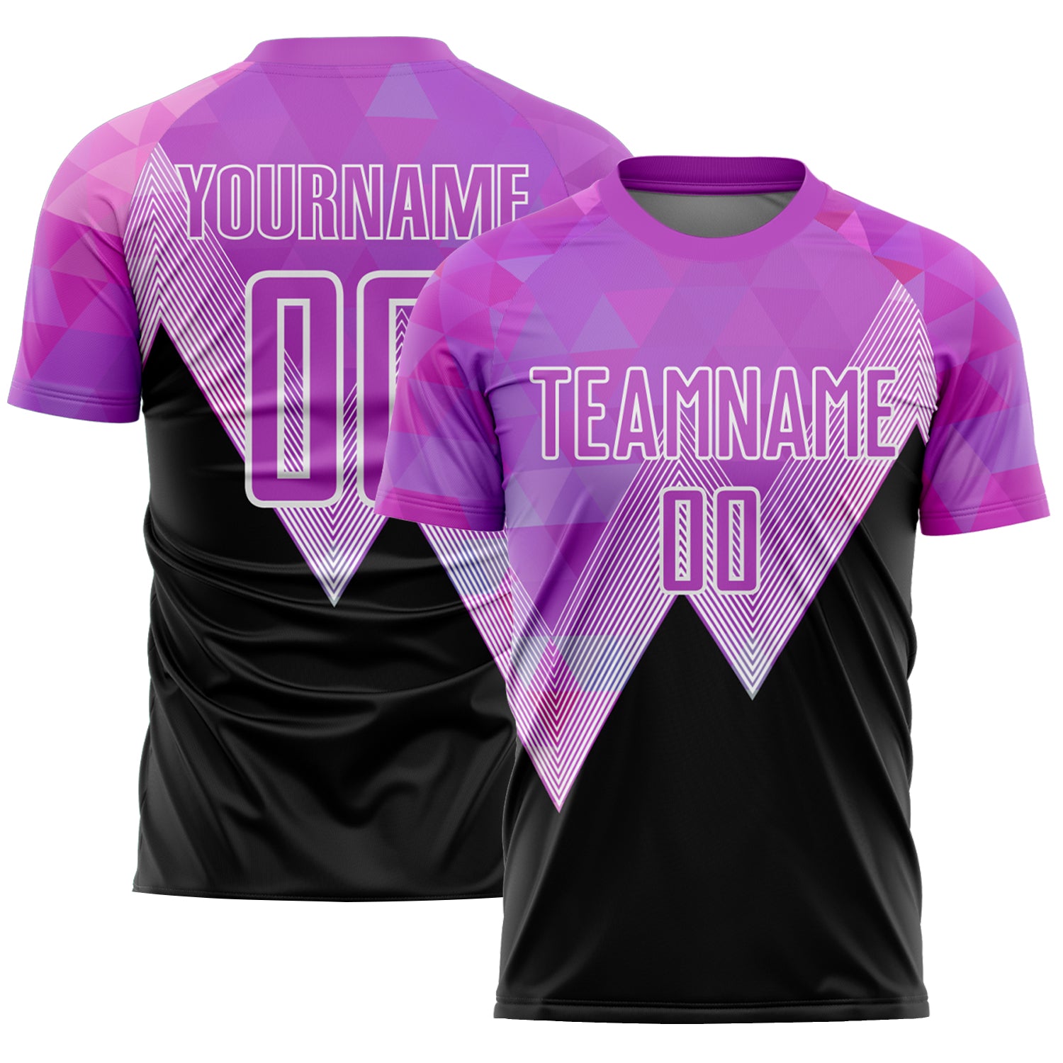Personalized Purple Black-White Geometric Pattern Sublimation Soccer Uniform Jersey Team Custom Name and Number