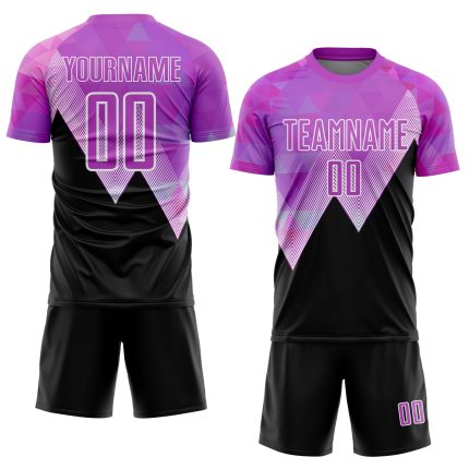Personalized Purple Black-White Geometric Pattern Sublimation Soccer Uniform Jersey Team Custom Name and Number