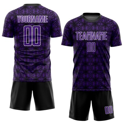 Personalized Purple Black-White Geometric Shapes Sublimation Soccer Uniform Jersey Team Custom Name and Number