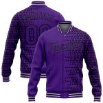 Personalized Purple Black-White Halftone 3D Pattern Design Bomber Full-Snap Varsity Letterman Jacket Team Custom Name and Number