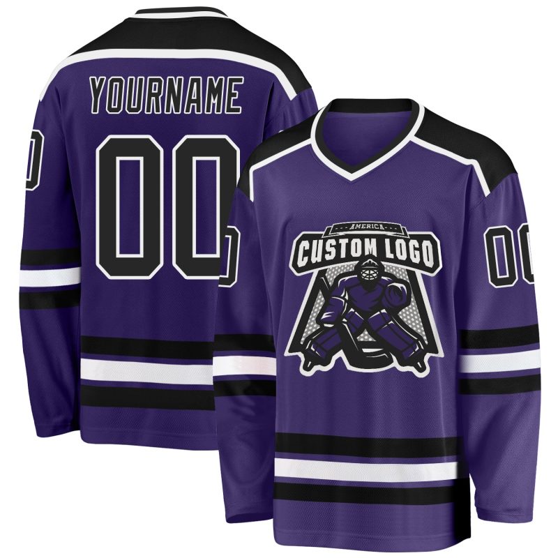 Personalized Purple Black-White Hockey Jersey Team Custom Name and Number