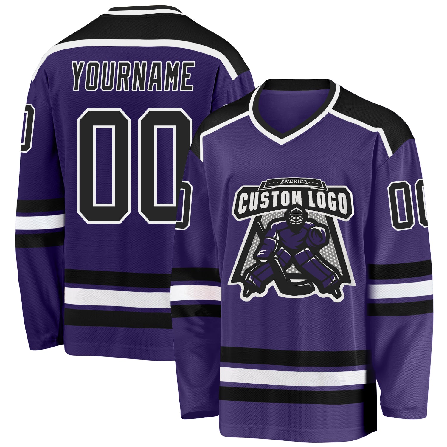 Personalized Purple Black-White Hockey Jersey Team Custom Name and Number