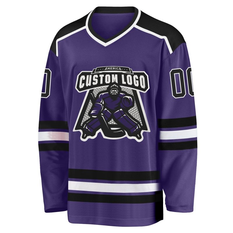 Personalized Purple Black-White Hockey Jersey Team Custom Name and Number