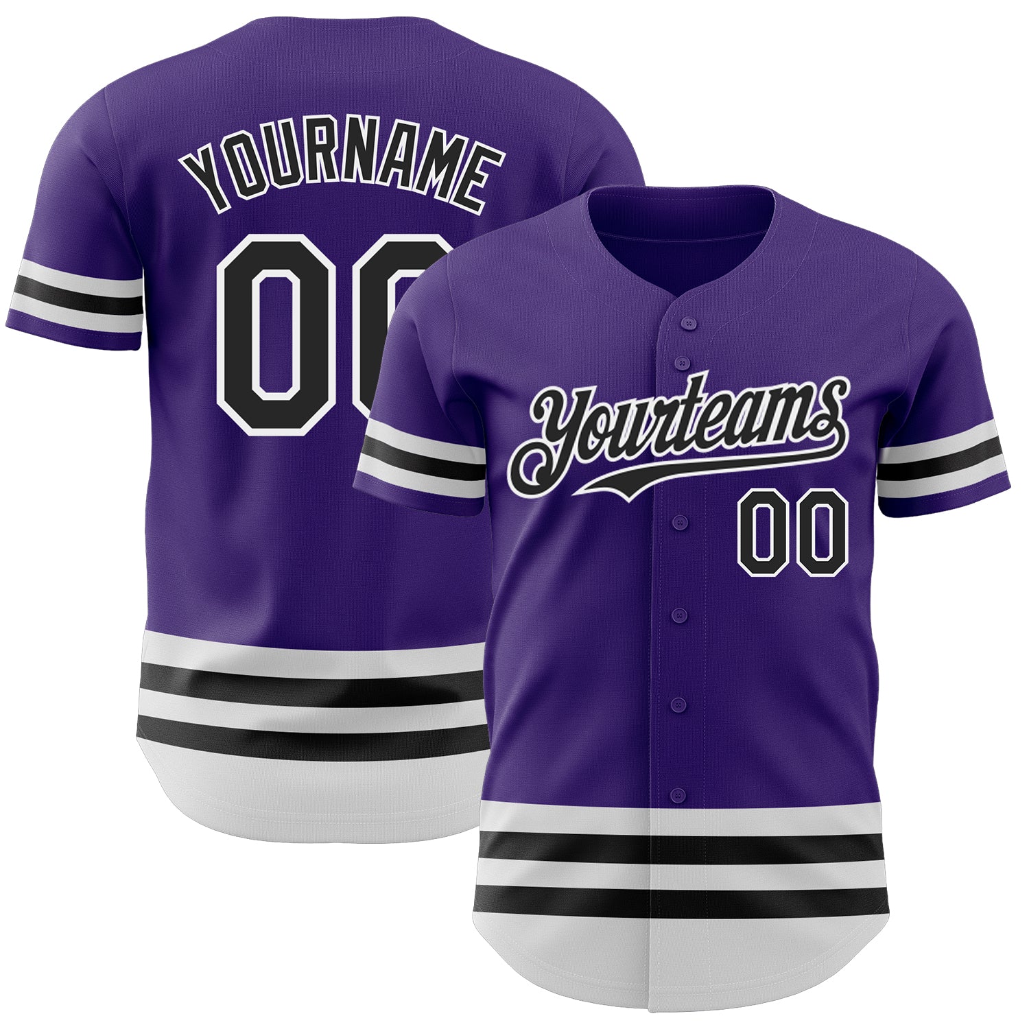 Personalized Purple Black-White Line Authentic Baseball Jersey Team Custom Name and Number