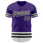 Personalized Purple Black-White Line Authentic Baseball Jersey Team Custom Name and Number