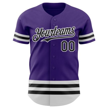 Personalized Purple Black-White Line Authentic Baseball Jersey Team Custom Name and Number