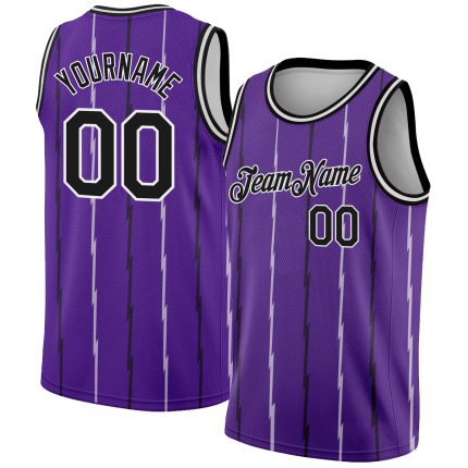 Personalized Purple Black-White Lines Authentic City Edition Basketball Jersey Team Custom Name and Number