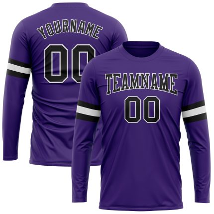 Personalized Purple Black-White Long Sleeve Performance T-Shirt Team Custom Name and Number