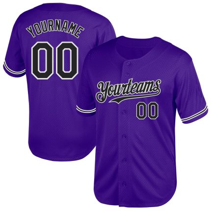 Personalized Purple Black-White Mesh Authentic Throwback Baseball Jersey Team Custom Name and Number