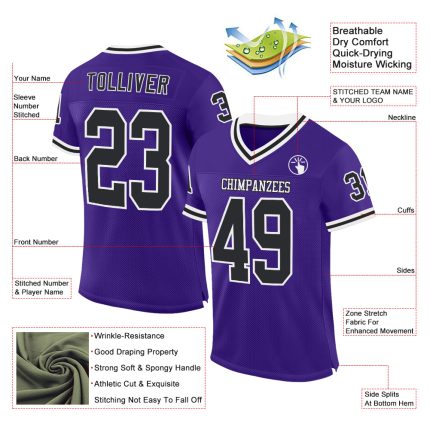 Personalized Purple Black-White Mesh Authentic Throwback Football Jersey Team Custom Name and Number