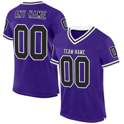 Personalized Purple Black-White Mesh Authentic Throwback Football Jersey Team Custom Name and Number