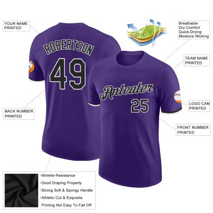 Personalized Purple Black-White Performance T-Shirt Team Custom Name and Number