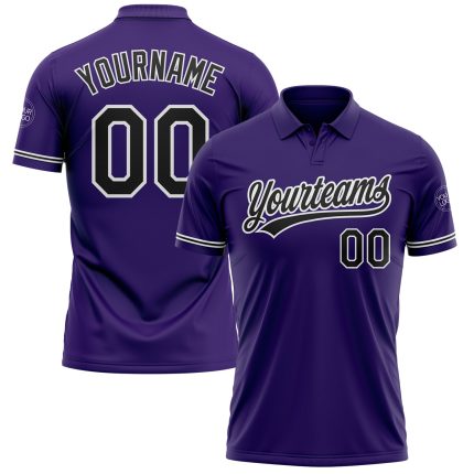 Personalized Purple Black-White Performance Vapor Golf Polo Shirt Team Custom Name and Number