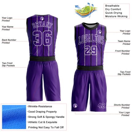 Personalized Purple Black-White Round Neck Sublimation Basketball Suit Jersey Team Custom Name and Number