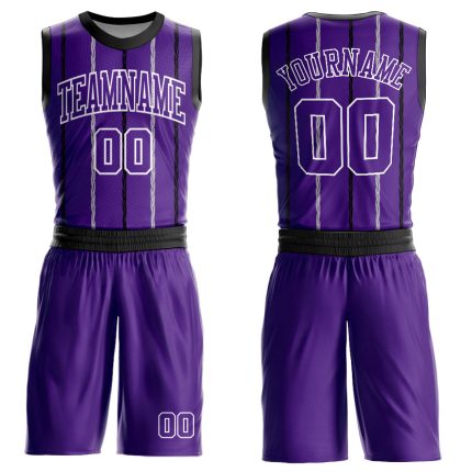 Personalized Purple Black-White Round Neck Sublimation Basketball Suit Jersey Team Custom Name and Number