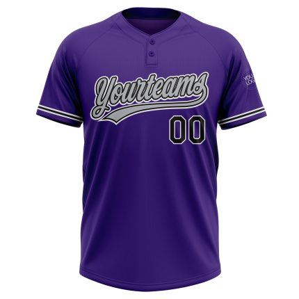 Personalized Purple Black-White Two-Button Unisex Softball Jersey