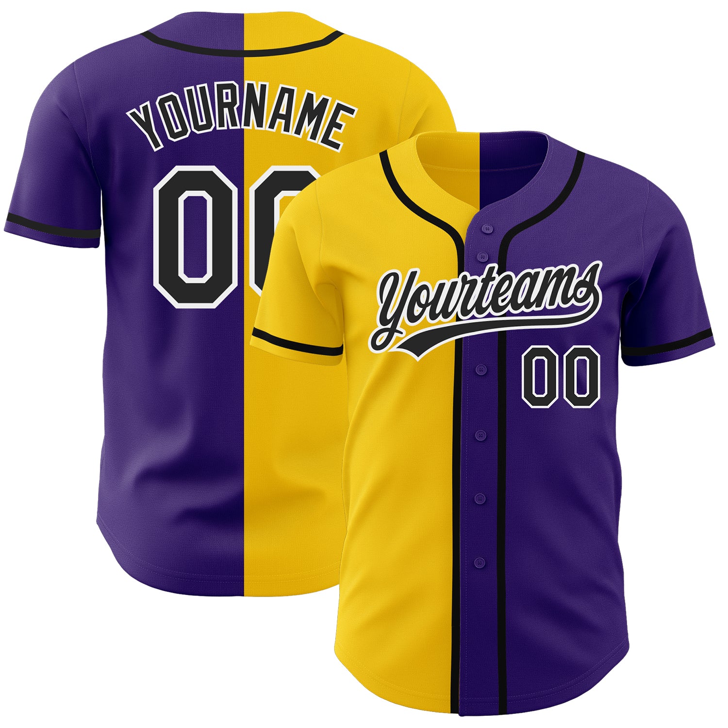Personalized Purple Black-Yellow Authentic Split Fashion Baseball Jersey