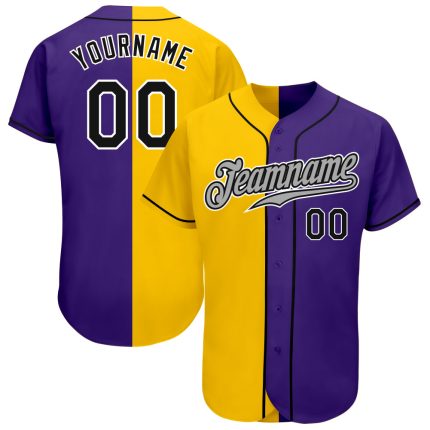 Personalized Purple Black-Yellow Authentic Split Fashion Baseball Jersey Team Custom Name and Number