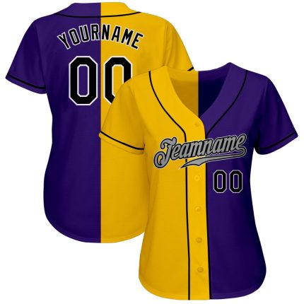 Personalized Purple Black-Yellow Authentic Split Fashion Baseball Jersey Team Custom Name and Number