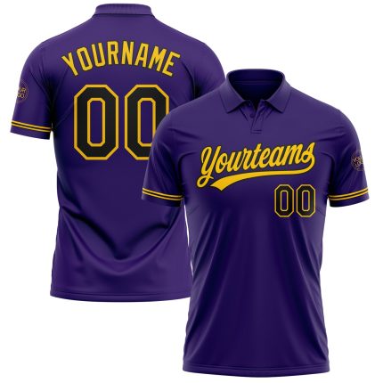 Personalized Purple Black-Yellow Performance Vapor Golf Polo Shirt Team Custom Name and Number
