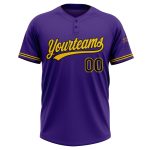 Personalized Purple Black-Yellow Two-Button Unisex Softball Jersey Team Custom Name and Number