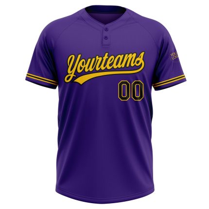 Personalized Purple Black-Yellow Two-Button Unisex Softball Jersey Team Custom Name and Number