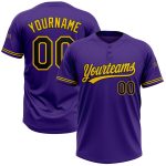 Personalized Purple Black-Yellow Two-Button Unisex Softball Jersey Team Custom Name and Number