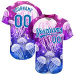 Personalized Purple Blue-White 3D Pattern Design Jellyfish Authentic Baseball Jersey Team Custom Name and Number
