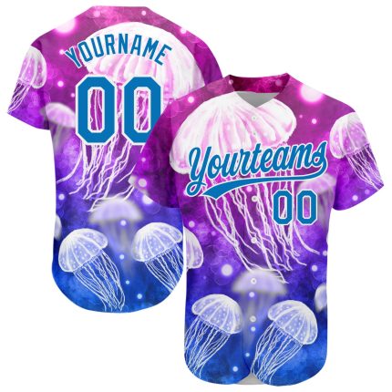 Personalized Purple Blue-White 3D Pattern Design Jellyfish Authentic Baseball Jersey Team Custom Name and Number